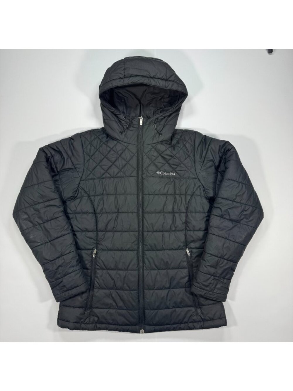 Columbia Jacket Womens M Black Polyester Puffer Hooded Quilted Full-Zip Camping